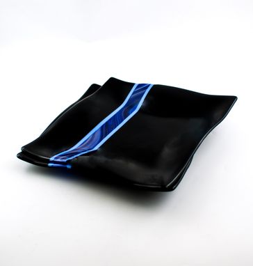 Custom Made Black And Blue Fused Glass Dinnerware Set, Square Plates