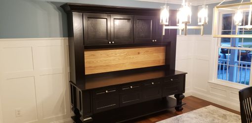 Custom Made Hutch, Hand Carved, With Accent Oak Wood Back