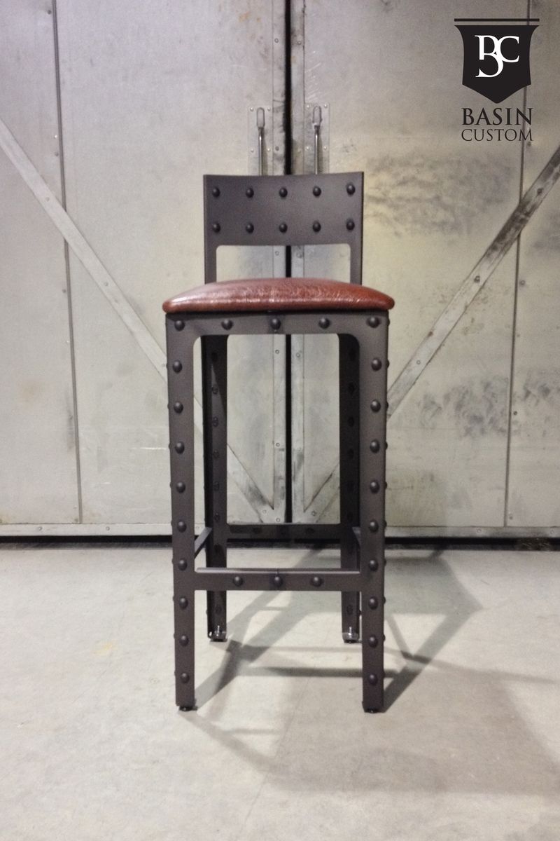Hand Made Custom 30" Industrial Bar Stools With Back by Basin Custom