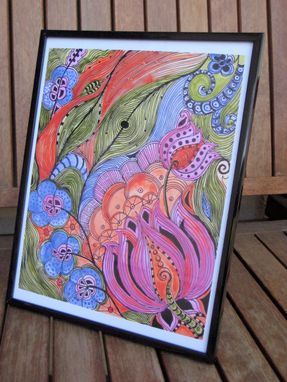 Custom Made Fine Art Print Lotus -Orange Pink Green Ink And Acrylic Painting