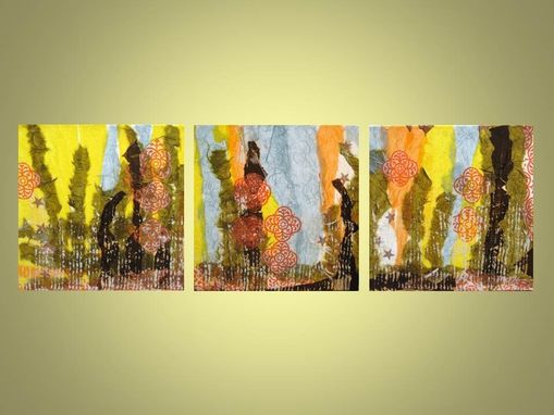 Custom Made Abstract Collage Original-10"X10" Blue Yellow Brown By Devikasart