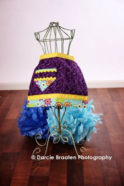 Custom Made Purple, Turquoise, And Yellow Flannel Apron "Plum Pudding''