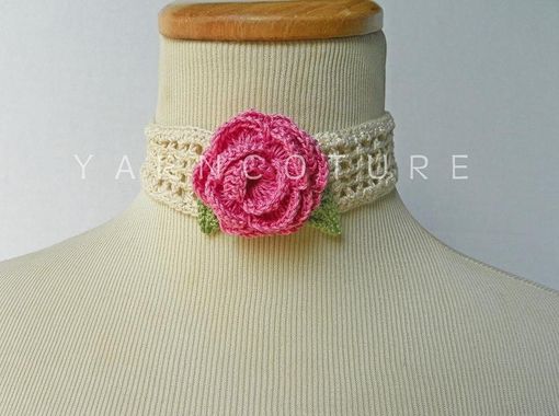 Custom Made The Victorian Crochet Rose Choker - Featuring Vintage Buttons