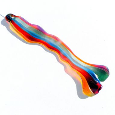 Custom Made Free Form Hand-Blown Glass Suncatcher In Rainbow Colors