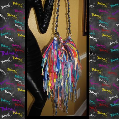 Custom Made Beaded Fringe Handbag Denim & Mulitable Colors Upcycled Fringe Handbag,Hippie,Boho,Funky,Purse,Tote