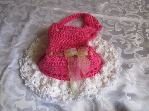 Custom Made Infant Toddler Girl Summer Crochet Dress In Pink And White  With Matchng Hat