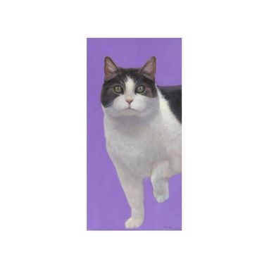 Custom Made Cat Magnet - Shelter Cat Art - Gray And White Cat On Lavender