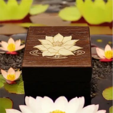 Custom Made Inlaid Lotus Flower On Box Made Of Solid Wenge. Free Engraving And Shipping. Rb-73