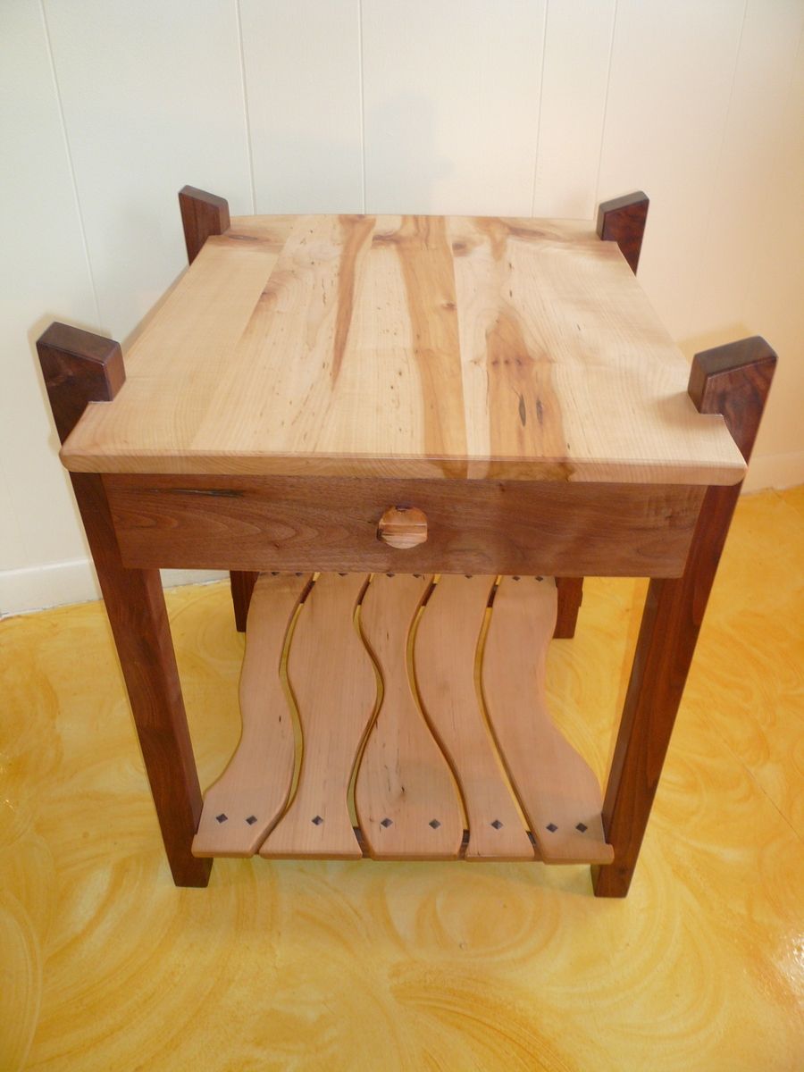 Hand Made Black Walnut &amp; Maple End Table W/ Drawer by 
