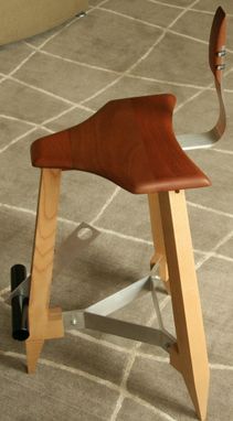 Custom Made Modern Stool With Mahogany Seat, Backrest, And Adjustable Height Footrest And
