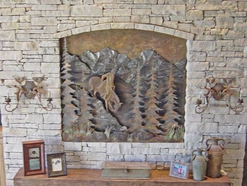 Custom Made Mountain Scene Relief, Fabricated Metal Sculptures