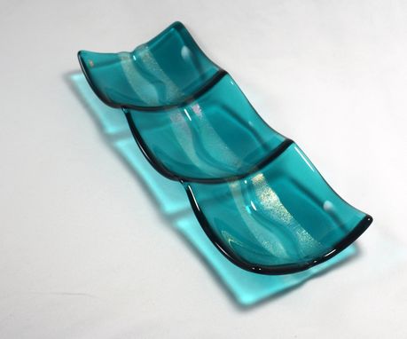 Custom Made 3-Section Fused Glass Dish "Caribbean Wave"