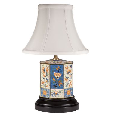 Custom Made Small Vintage Blue Floral Hexagonal Caddy Lamp