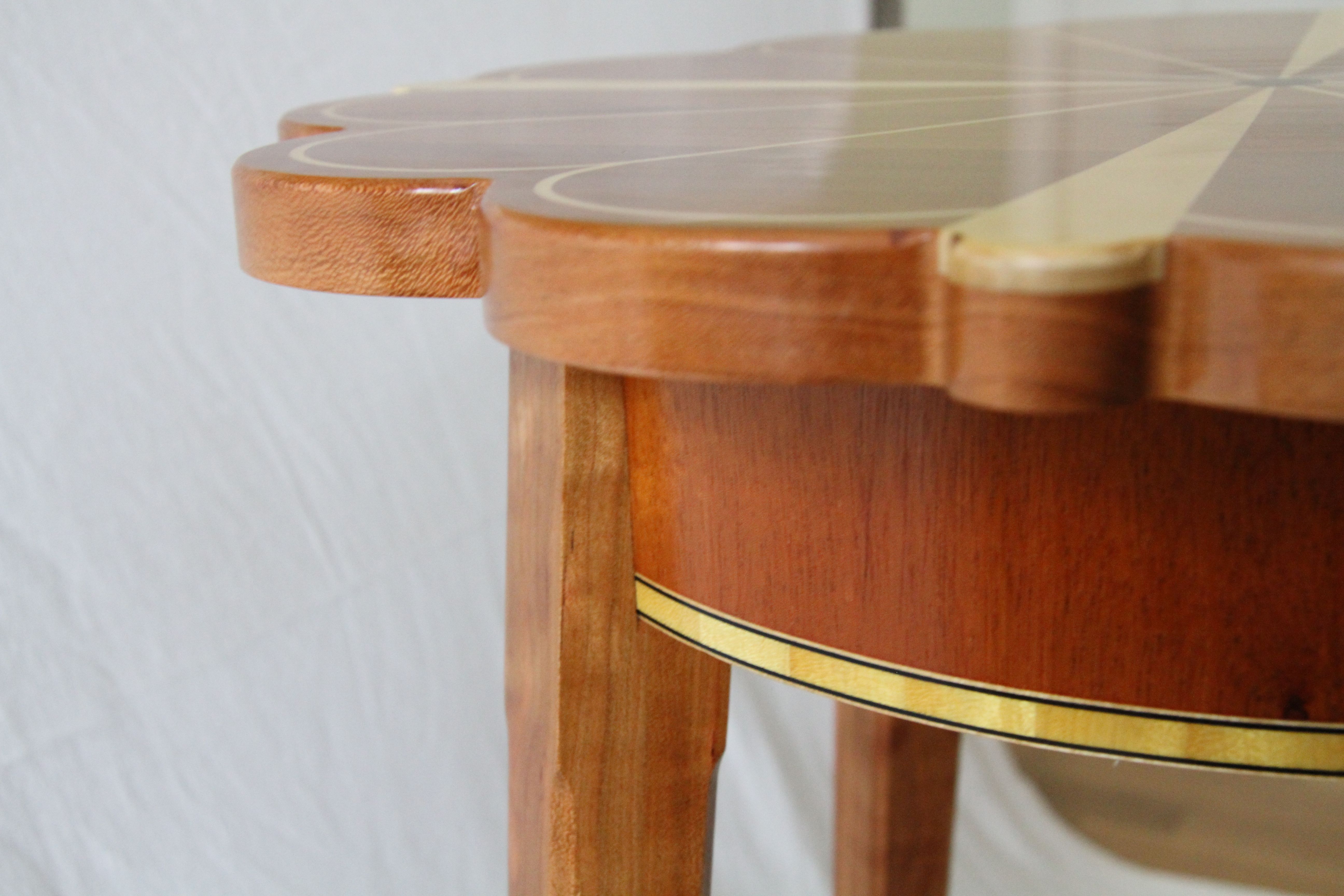 Hand Crafted Cherry Petal Table With Maple And Walnut Inlays by White Dove Woodworking Llc