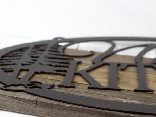 Custom Made Custom Name Kitchen Metal Sign, Pine Trees