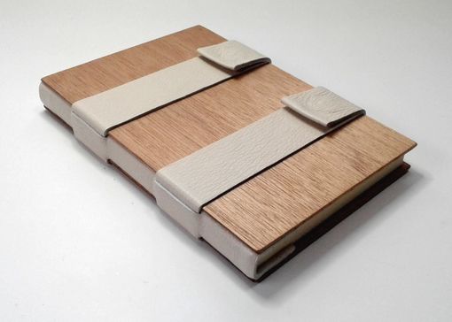 Custom Made Blank Book, Bound In Wood, White Leather, Cream-Color Lined Pages, Closes With Magnetic Snaps.