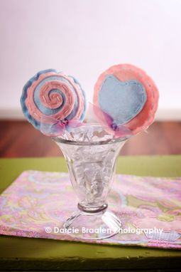 Custom Made Two Baby Blue And Baby Pink Felt Lollipops "Cotton Candy''
