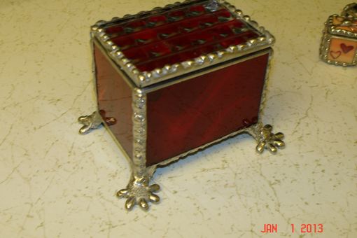 Custom Made Fire Red Footed Stained Glass Trinket Box