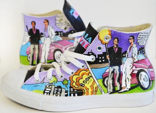 Custom Made Miami Vice (Hand Painted)- Leather Converse- All Star Hand Painted Converse