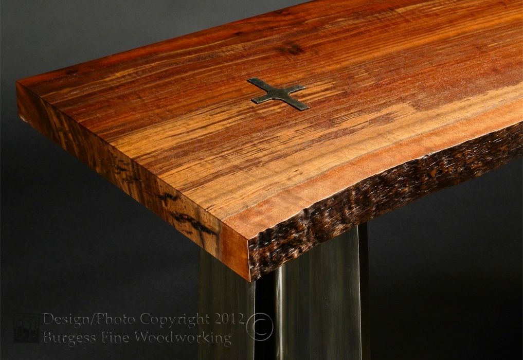 Hand Crafted ClaroWalnut Sofa Table With Steel Legs by Burgess Fine