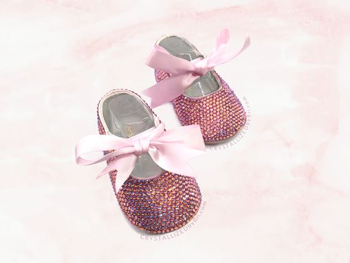 Custom Made Pink Crystallized Baby Booties Baptism Girls Crib Shoes Bling Genuine European Crystals