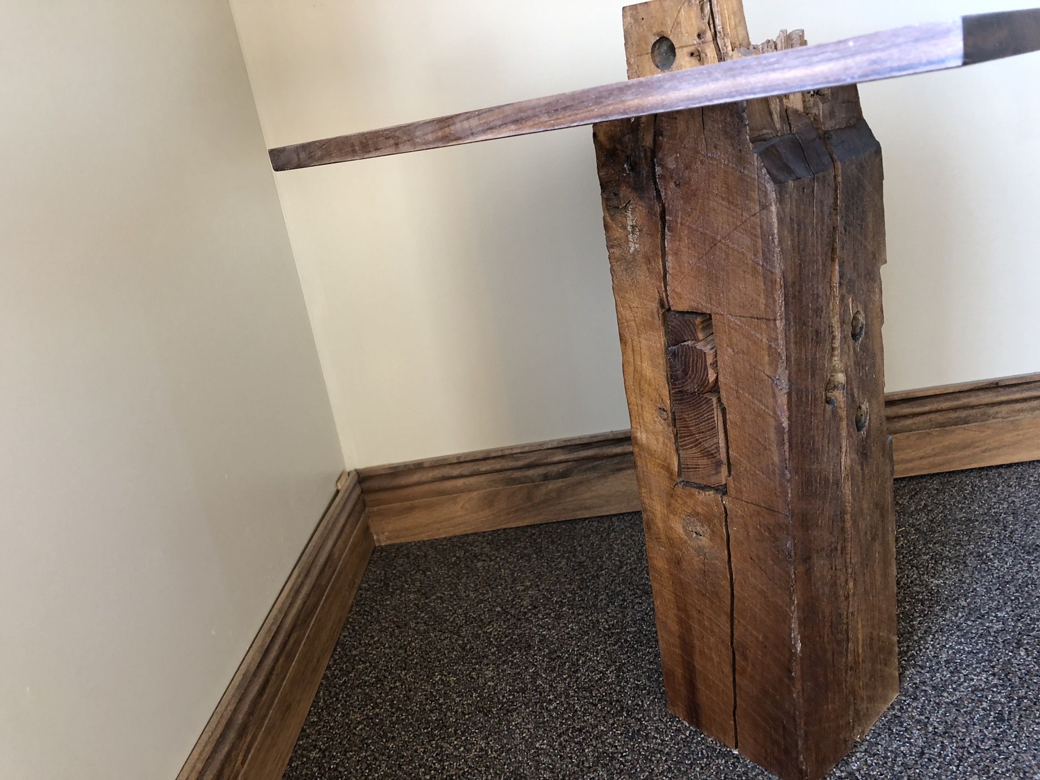 Hand Made Rustic Barn Beam And Walnut End Table by er Wood Designs