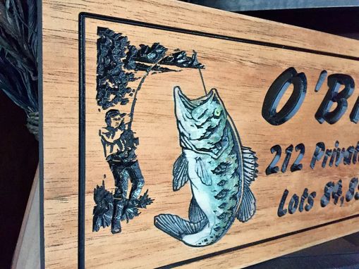 Custom Made Personalized Lake House Sign, Sign For Outside, Large Mouth Bass, Wooden Fishing Plaques