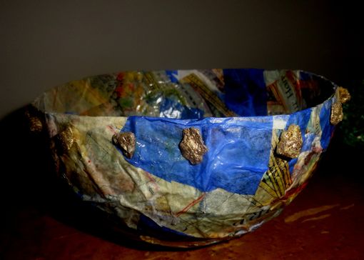 Custom Made Paper Mache Bowl W/Gold Nuggets