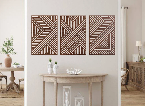 Custom Made Geometric Wood Wall Art Large, Geometric Panel