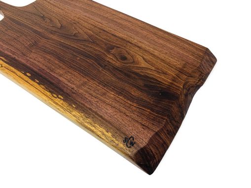 Custom Made Wood Paddle Style Cutting Board With Handle And Live Edge 6 X 22 In - Walnut Serving Board