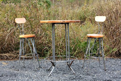 Custom Made Modern Urban Styled Vintage Wood And Industrial Metal Pub Table
