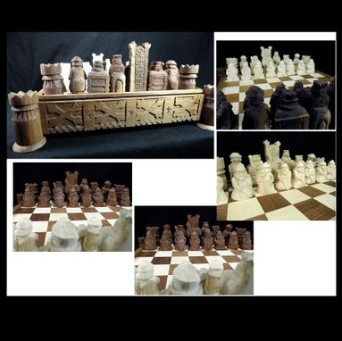 Custom Made Seventh Seal Chess Set In American Holly And Black Walnut Wood