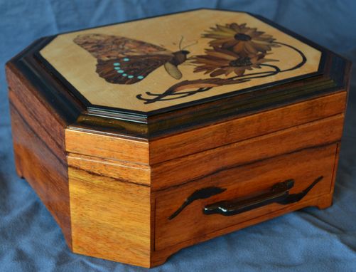 Custom Made Jewelry/Keepsake Box With Butterfly Marquetry Inlay