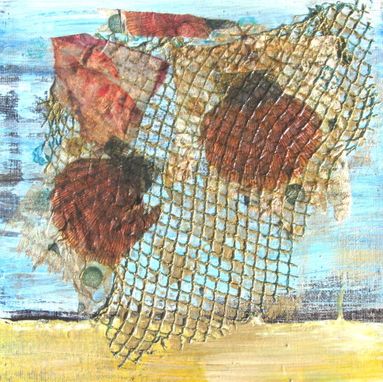 Custom Made Acrylic Beach Mixed Media Collage On Canvas, Beach Cottage Decor