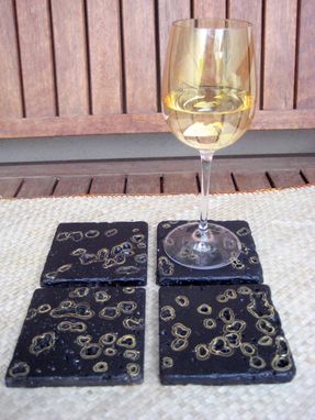 Custom Made Coasters Black And Gold Travertine Tile Handmade-Set Of 4 Black Gold