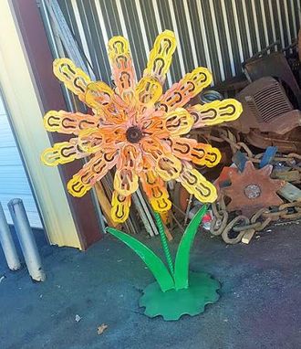 Custom Made Outdoor Whimsical Metal Flower Garden Yard Sculpture  Recycled Art Artwork
