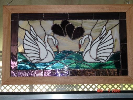 Custom Made Stained Glass Facing Swans