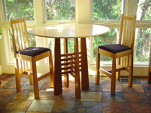 Custom Made Floating Cherry And Tiger Maple Bar Stools And Table