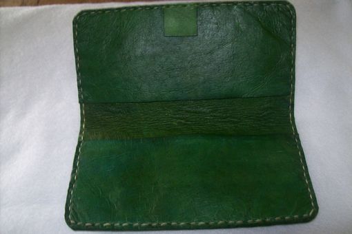 Custom Made Custom Leather Checkbook Cover With Rose Design In Emerald Green