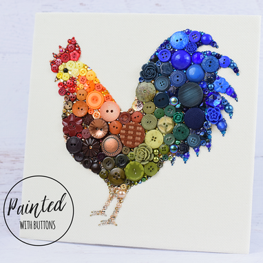 Custom Made Custom Rooster Button Art Wall Hanging, 10x10 Inches