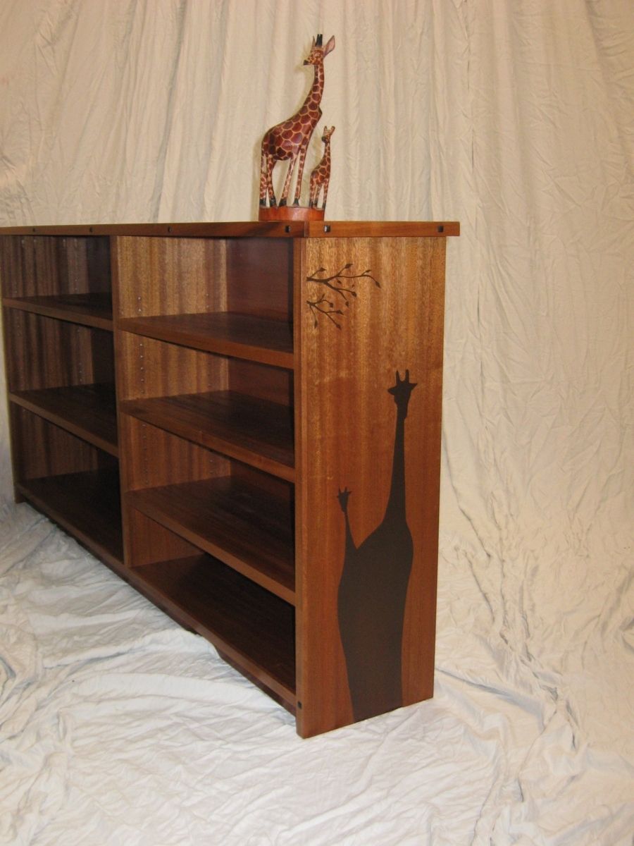 Hand Made Sapelle Bookcase With Giraffe Design. by Bearkat Wood