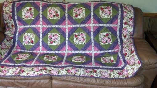 Custom Made Rose "Garden Beauty" Quilt In Pinks, Purples And Greens