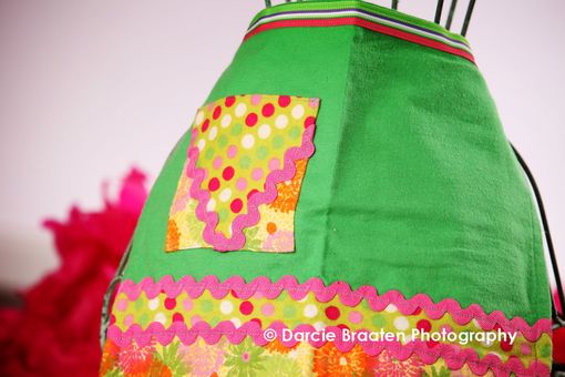 Custom Made Green And Pink Flannel Apron "Raspberry Truffle''