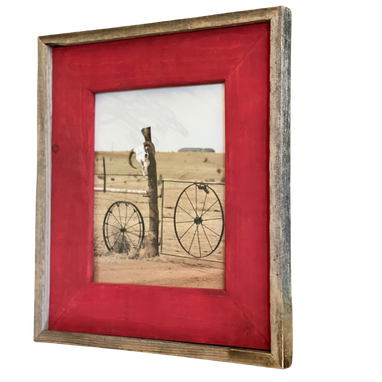 Custom Made Barn Red Inset, Rustic Weathered Edge, 3.0" Wide, Barnwood Photo Frame