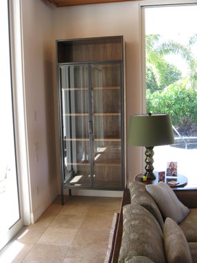 Custom Made Walnut And Steel Display Cabinet