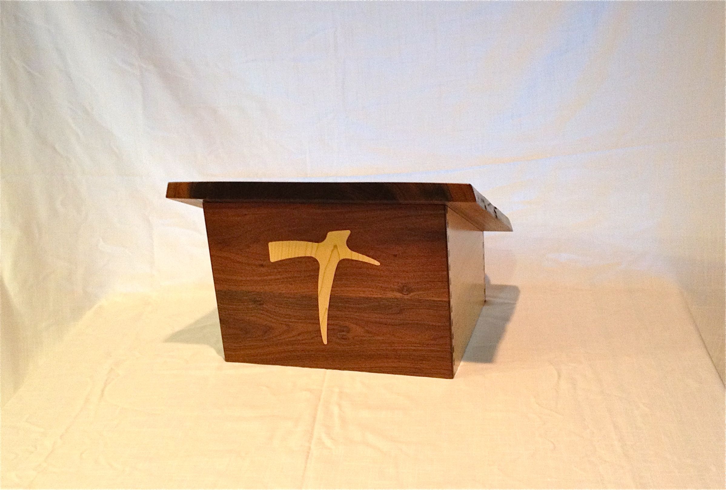 Hand Made Communion Table With Church Logo Inlaid In Top With Matching Table Top Podium by White