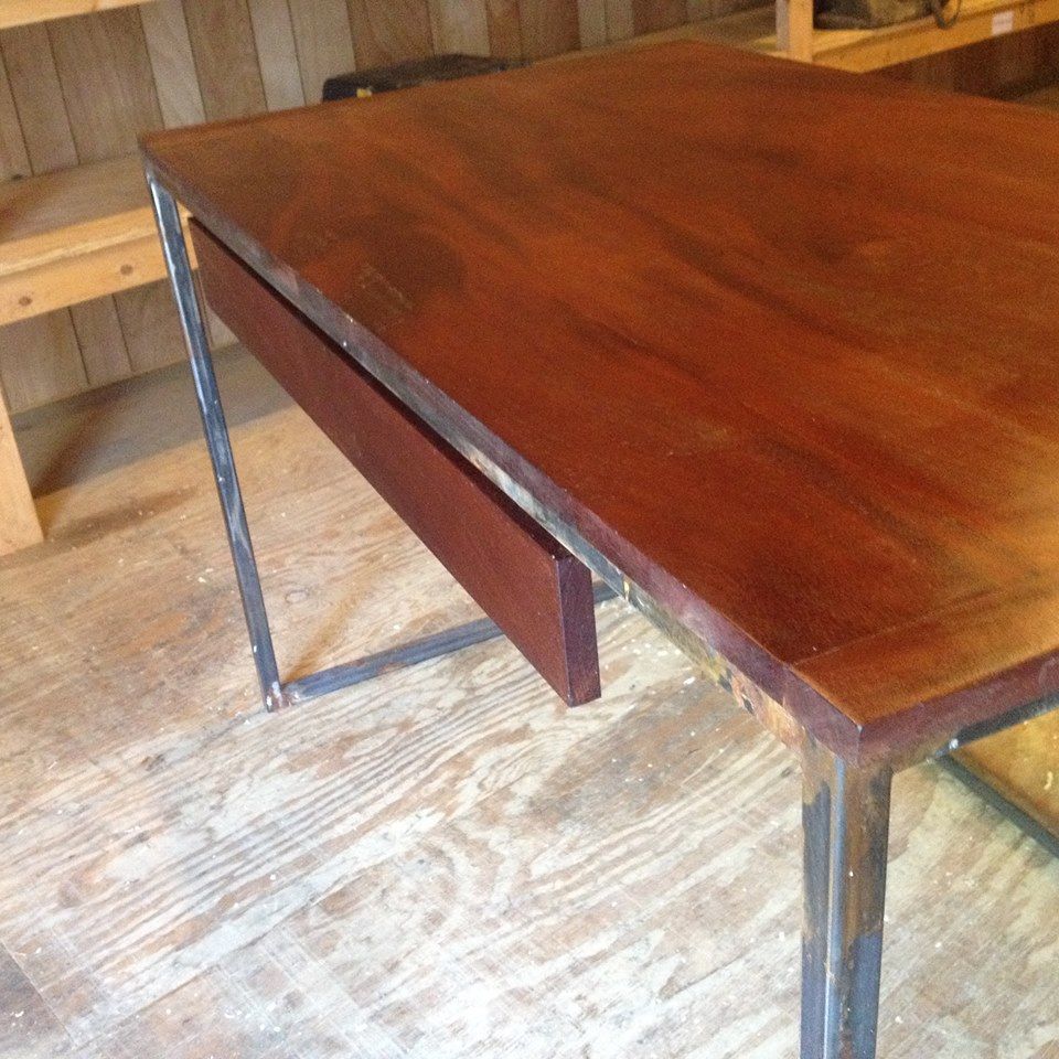 Hand Made Wood Steel Desk Custom Mahogany Patina Metal By Wmww Custom Made Wood Steel Desk Mahogany Patina Metal