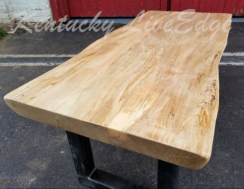 Custom Made Reclaimed Live Edge Maple Coffee Table- Industrial Coffee Table- Large Coffee Table- Steel Legs