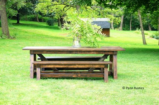 Custom Made Rustic 4 X 4 Truss Beam Dining Room Table & Bench Set