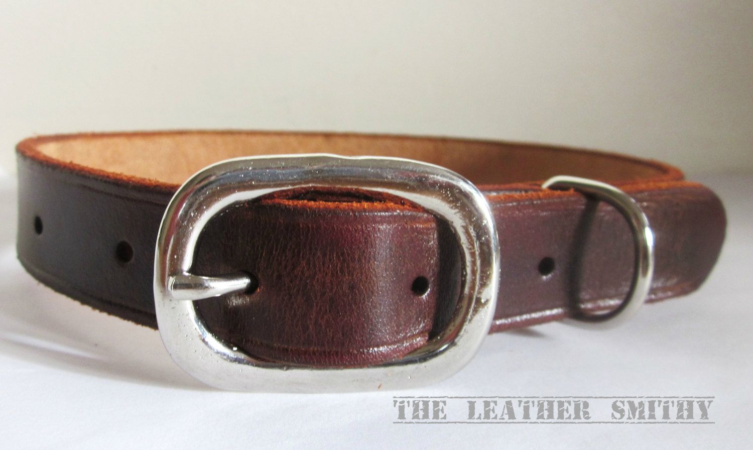 Buy Hand Made Brown Leather Dog Collar 3/4 Inch Wide, Medium Dog Collar